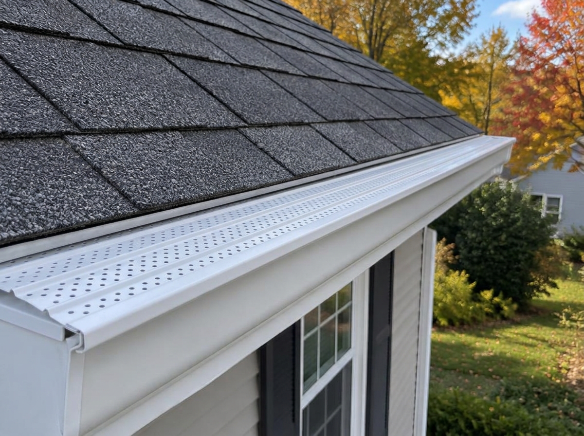 After: the same gutter protected by a Complete perforated metal gutter guard